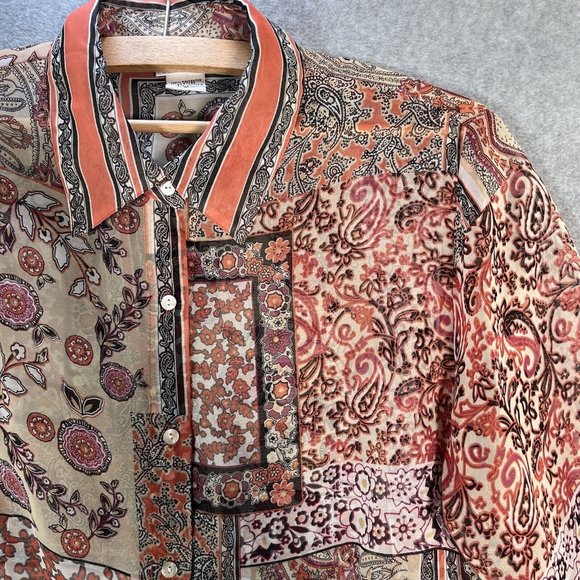 Nicola Blouse Women Medium Pink Black Beige Sheer Boho Button up flowers western - Picture 1 of 11